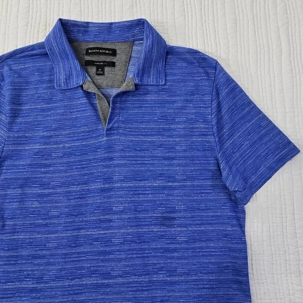Banana Republic Polo Tennis Golf Shirt Men's M Navy Blue Chambray EUC LN Std Fit